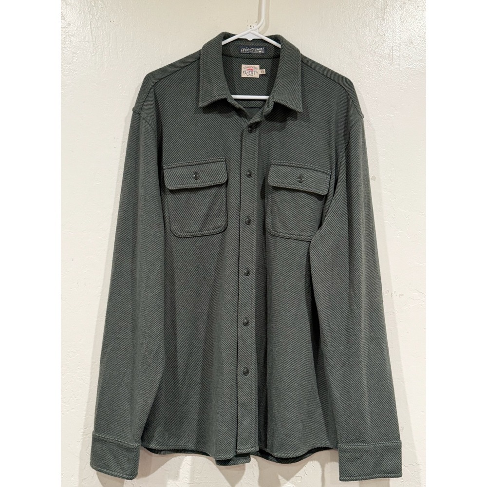 Faherty Brand The Legend Shirt Mens XL Dark Forest Green Knit Button Down - Picture 2 of 6